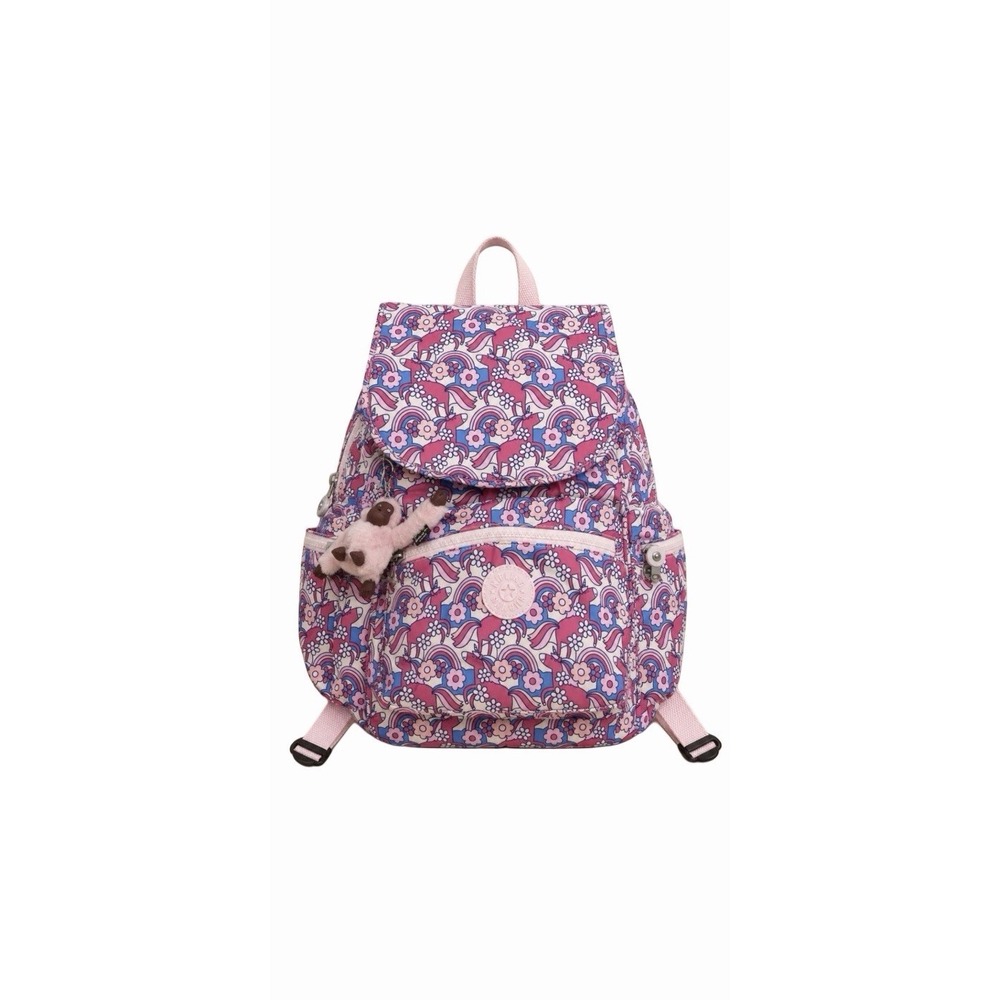 Kipling Ezra Mystical Mane Unicorn Rainbow Pink Print Large Backpack NWT